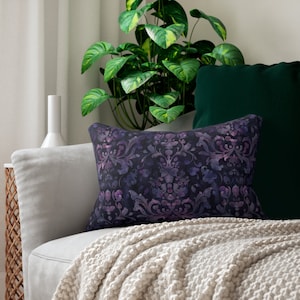 Whimsigoth Lumbar Pillow, Dark Purple Throw Pillow, Damask Couch Accent, Unique Home Decor, Indigo Purple Gothic Floral Housewarming Gift