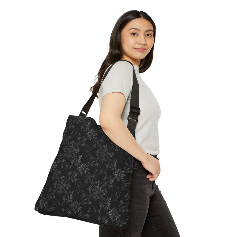 Gothic Tote Bag - Adjustable Strap Tote Bag - Cute Tote with Zipper Pocket, Black Tote Bag, Trendy Tote Bag, Unique Shoulder Bag Gift image 5