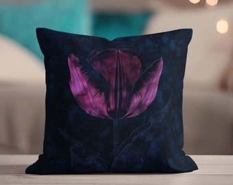 Blue Black Pillow, Unique Pillow Covers, Tulip Black Blue Throw Pillow, Navy Pillow Covers, Formal Accent Pillow, Gothic Home Decor Gift