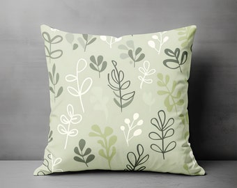 Sage Throw Pillow, Unique Throw Pillow, Sage Green Pillow Covers, Leaves Pillow Covers, Scandinavian Accent Pillow, Green Home Decor Gift