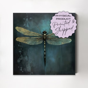 Dragonfly Print, Canvas Gallery Wrapped - PRINTED AND SHIPPED - Dragonfly Wall Art, Teal Dragonfly Art, Dark Green Dragonfly, Teal Wall Art