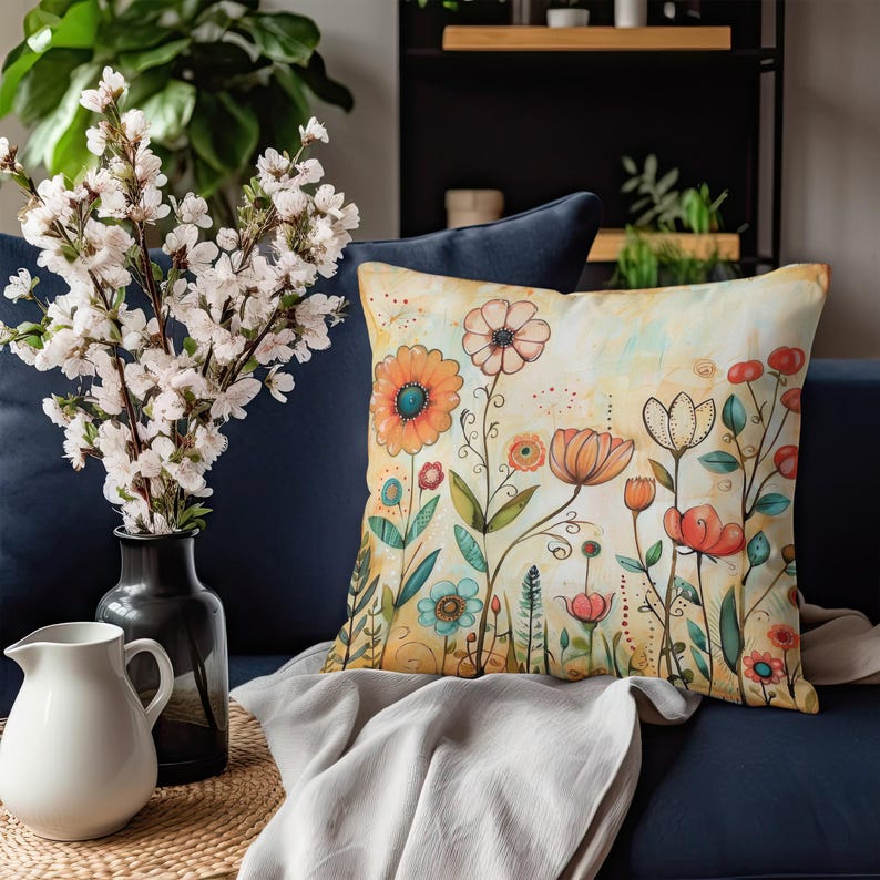 Unique Throw Pillow, Floral Throw Pillow, Wildflower Pillow Covers, Art Throw Pillow Covers, Spring Pillow, Summer Pillow, Gift for Mom Bild 8