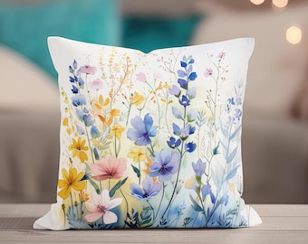 Wildflower Pillow, Floral Throw Pillow, Wildflower Pillow Covers, Throw Pillow Covers, Spring Pillow, Floral Pillowcase, Flower Gift for Mom