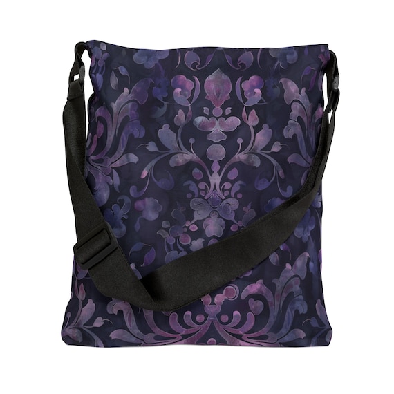 Whimsigoth Tote Bag Adjustable Strap Cute Tote With Zipper Pocket Damask Dark Purple Tote Bag Witchy Gothic Shoulder Bag Gift Etsy