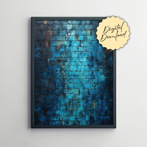 Abstract Printable Wall Art, Digital Download, Art Print, expressive painting - Navy Blue & Turquoise Brick Texture Wall Art, Designer Decor