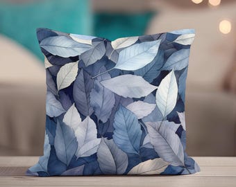 Fall Pillow, Blue Throw Pillow Covers, Autumn Leaves Decor, Pillowcase, Fall Pillow Cover, Nature Pillow, Couch Accent Pillow, Fall Decor