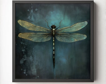 Dragonfly Wall Art, Digital Download, Wall Decor, Dragonfly Art Print, Dragonfly Abstract Print, Dragonfly Printable, green, teal dragonfly