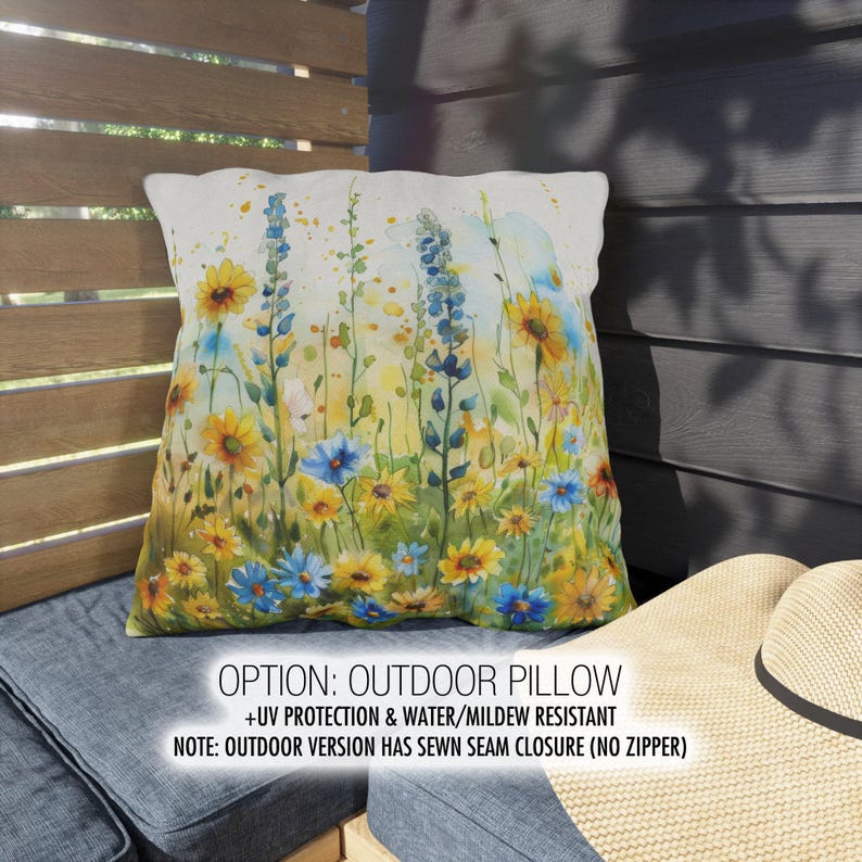 Wildflower Pillow, Floral Throw Pillow, Wildflower Pillow Covers, Throw Pillow Covers, Yellow Pillow, Floral Pillowcase, Floral Home Decor OUTDOOR PILLOW