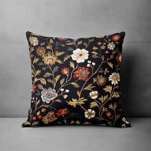 Dark Floral Throw Pillow - Whimsigoth Pillow Cover, Rich Colorful Couch Accent, Gothic Elegant Flowers Designer Home Decor Housewarming Gift