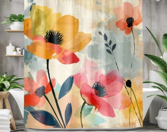 Wildflower Shower Curtain - Colorful Flowers Floral Bathroom Botanical Shower Curtain Whimsical Designer Bathroom Decor
