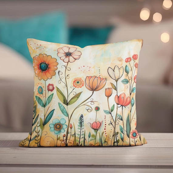 Unique Throw Pillow, Floral Throw Pillow, Wildflower Pillow Covers, Art Throw Pillow Covers, Spring Pillow, Summer Pillow, Gift for Mom