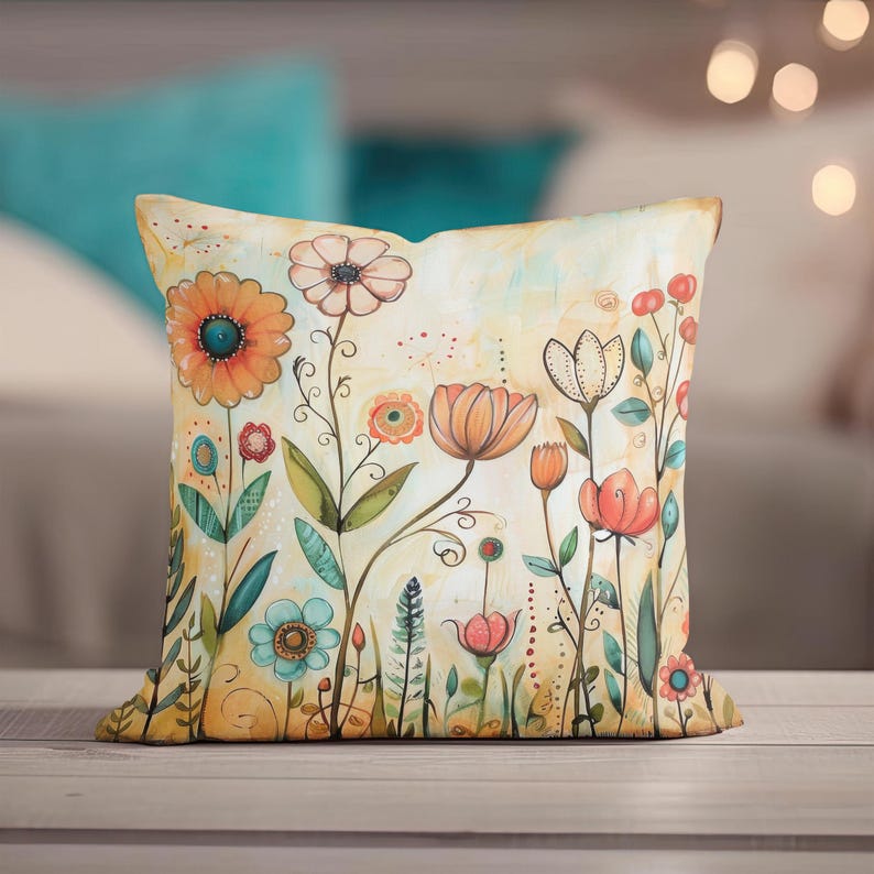 Unique Throw Pillow, Floral Throw Pillow, Wildflower Pillow Covers, Art Throw Pillow Covers, Spring Pillow, Summer Pillow, Gift for Mom Bild 1