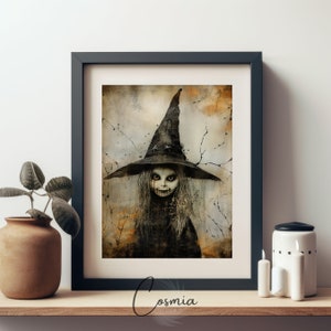 Witch Art Print, Halloween Art Print, Halloween Decor, Creepy Witch Art, Spooky Vintage Halloween, Printable Wall Art, Digital Download