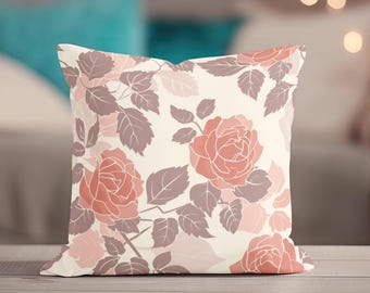 Rose Pillow, Floral Throw Pillow, Pink Pillow Covers, Floral Pillow Covers, Spring Pillow, Couch Pillow, Dusty Rose Accent Home Decor Gift