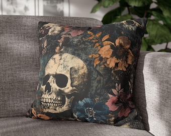 Gothic Throw Pillow, Skull Pillow Covers, Gothic Halloween Decor, Gothic Floral Pillow, Decorative Accent, Whimsigoth Spooky Home Decor