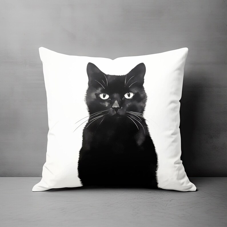 Halloween Pillow, Black Cat Throw Pillow, Pillow Cover, Black Cat Decor, Halloween Decor, Black Cat Accent Pillow, Halloween Pillowcase image 6