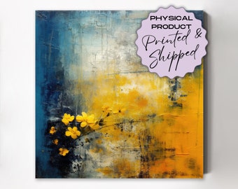 Floral Abstract Art Gallery Wrapped Canvas - PRINTED AND SHIPPED - Expressive Abstract Art Print, Modern Wall Decor, Yellow Flowers Painting