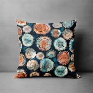 Wood Throw Pillow - Rustic Home Accents, Tree Ring Pillow, Forestcore Botanical Couch Pillow, Earthy Home Accents, Nautical Abstract Pillow