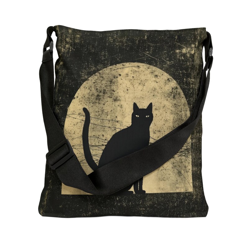 Bolso tote de gato negro - Bolso tote con correa ajustable - Bolso tote de Halloween con cremallera, bolso tote de gato espeluznante, bolso tote gótico, bolso de hombro de gato tenebroso imagen 7