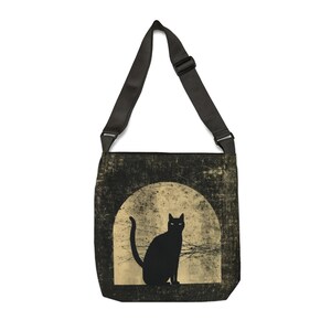 Bolso tote de gato negro - Bolso tote con correa ajustable - Bolso tote de Halloween con cremallera, bolso tote de gato espeluznante, bolso tote gótico, bolso de hombro de gato tenebroso imagen 9