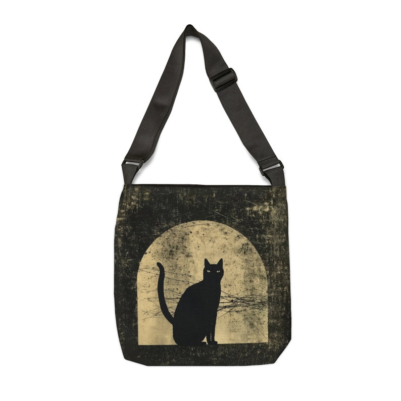 Bolso tote de gato negro - Bolso tote con correa ajustable - Bolso tote de Halloween con cremallera, bolso tote de gato espeluznante, bolso tote gótico, bolso de hombro de gato tenebroso imagen 9