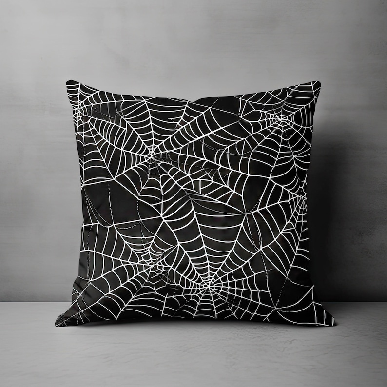 Halloween Pillow, Spiderweb Halloween Throw Pillow, Spooky Pillow Cover, Halloween Decor, Spider Web Accent Pillow, Creepy Cobweb Pillow image 8