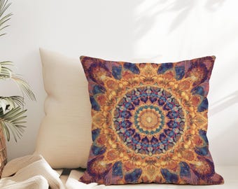 Mandala Throw Pillow - Boho Cushion for Modern and Bohemian Decor, Elegant Decorative Throw Pillow Spiritual Meditation Home Decor