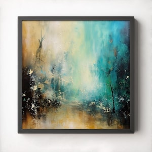 Abstract Forest, Printable Wall Art, Digital Download, Wall Decor, Art Print, Expressive Art, Emotive Art, Turquoise, Yellow