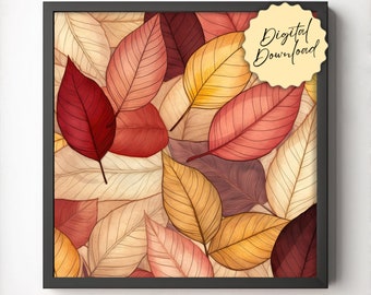 Fall Leaves Wall Art, Digital Download, Wall Decor, Autumn Art, Fall Wall Art, Neutral Printable Art, Nature Home Decor Gifts