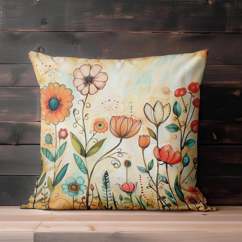 Unique Throw Pillow, Floral Throw Pillow, Wildflower Pillow Covers, Art Throw Pillow Covers, Spring Pillow, Summer Pillow, Gift for Mom Bild 3