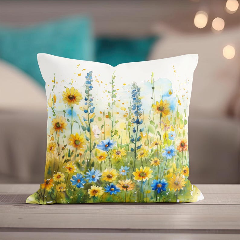 Wildflower Pillow, Floral Throw Pillow, Wildflower Pillow Covers, Throw Pillow Covers, Yellow Pillow, Floral Pillowcase, Floral Home Decor bild 9