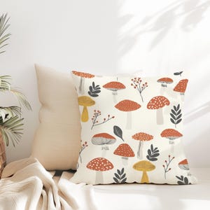 Mushroom Throw Pillow Cover - Fairycore Woodland Whimsical Decorative Pillow Vintage Style Mushroom Cottagecore Earthy Pillow Home Decor