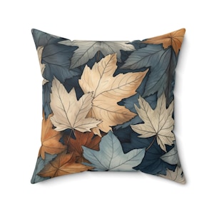 Fall Pillow, Throw Pillow Covers, Blue Autumn Leaves Decor, Pillowcase, Pillow Cover, Nature Pillow, Couch Pillow, Neutral Gray Home Decor image 4