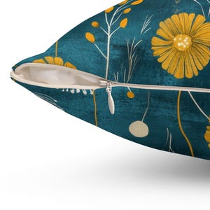 Dark Teal Dandelion Throw Pillow Cover - Floral Decorative Blue Green and Mustard Yellow Blue Green Modern Cushion Spring Home Decor image 10