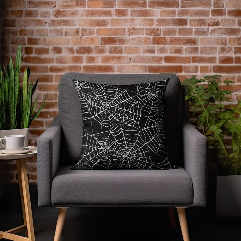 Halloween Pillow, Spiderweb Halloween Throw Pillow, Spooky Pillow Cover, Halloween Decor, Spider Web Accent Pillow, Creepy Cobweb Pillow image 9