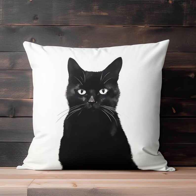 Halloween Pillow, Black Cat Throw Pillow, Pillow Cover, Black Cat Decor, Halloween Decor, Black Cat Accent Pillow, Halloween Pillowcase image 4