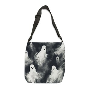 Halloween Tote Bag - Adjustable Strap Tote Bag - Halloween Ghosts Tote Bag with Zipper, Spooky Gothic Tote Bag, Halloween Shoulder Bag Bild 8