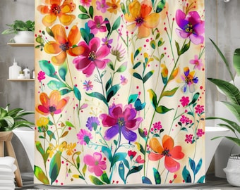 Cortina de ducha de flores silvestres - Cortina de ducha floral con flores coloridas y un toque de diseño original para el baño.