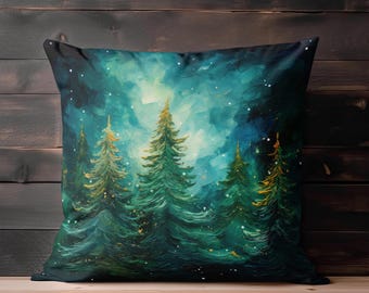 Winter Pillow, Christmas Throw Pillow Covers, Evergreen Trees Decor, Green Winter Pillowcase, Christmas Accent Pillow, Christmas Tree Pillow