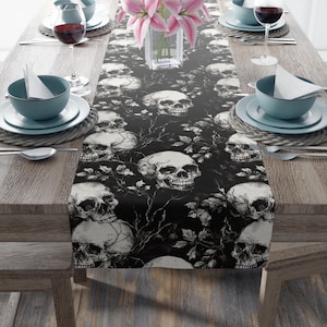 Gothic Table Runner, Skull Table Runner, Unique Decor, Gothic Table Liner, Halloween Decor, Moody Kitchen Decor, Skulls Gothic Home Decor