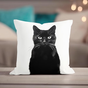 Halloween Pillow, Black Cat Throw Pillow, Pillow Cover, Black Cat Decor, Halloween Decor, Black Cat Accent Pillow, Halloween Pillowcase