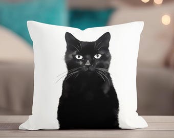 Halloween Pillow, Black Cat Throw Pillow, Pillow Cover, Black Cat Decor, Halloween Decor, Black Cat Accent Pillow, Halloween Pillowcase