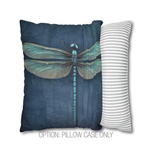 Dragonfly Throw Pillow - Dark Blue Accent Pillow with Turquoise Dragonfly for Couch, Decorative Pillow, Whimsical Cottage Dragonfly Decor PILLOW CASE ONLY