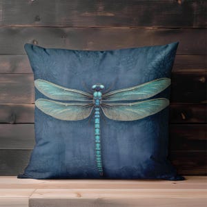 Dragonfly Throw Pillow - Dark Blue Accent Pillow with Turquoise Dragonfly for Couch, Decorative Pillow, Whimsical Cottage Dragonfly Decor immagine 7