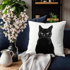 Halloween Pillow, Black Cat Throw Pillow, Pillow Cover, Black Cat Decor, Halloween Decor, Black Cat Accent Pillow, Halloween Pillowcase image 5
