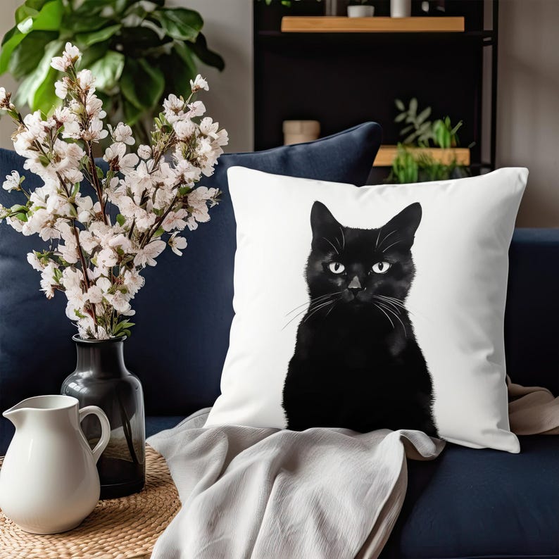 Halloween Pillow, Black Cat Throw Pillow, Pillow Cover, Black Cat Decor, Halloween Decor, Black Cat Accent Pillow, Halloween Pillowcase image 5