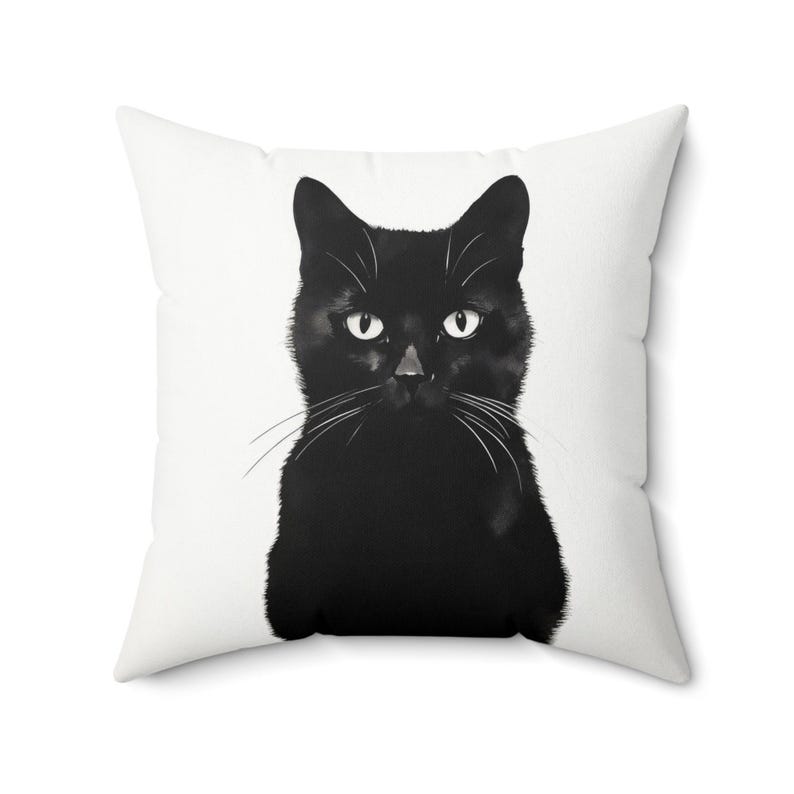 Halloween Pillow, Black Cat Throw Pillow, Pillow Cover, Black Cat Decor, Halloween Decor, Black Cat Accent Pillow, Halloween Pillowcase image 2