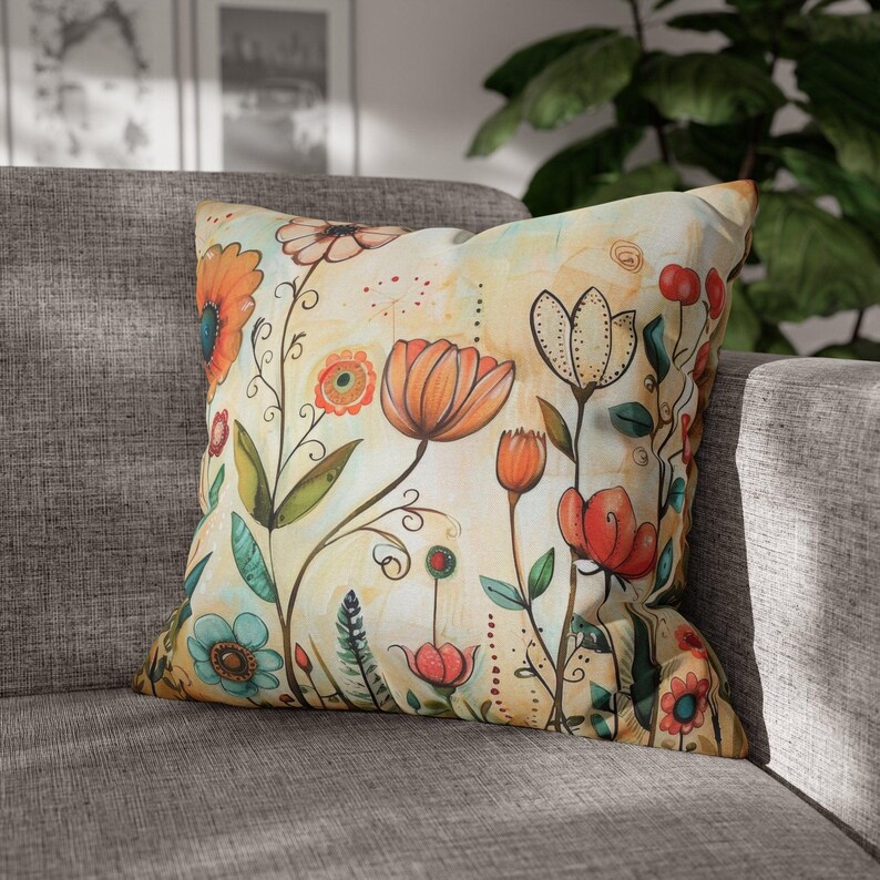 Unique Throw Pillow, Floral Throw Pillow, Wildflower Pillow Covers, Art Throw Pillow Covers, Spring Pillow, Summer Pillow, Gift for Mom Bild 2