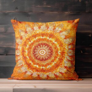 Mandala Throw Pillow - Boho Vintage Inspired Sunburst Decorative Pillow Bohemian Decor, Orange Throw Pillow Spiritual Meditation Home Decor