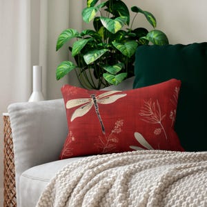 Red Dragonflies Lumbar Pillow, Red Throw Pillow, Unique Throw Pillow, Dragonfly Lumbar Pillow, Designer Pillow, Cute Couch Pillow Decor